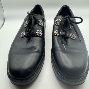 Rieker Woman’s‎ Black Leather Tie Sneakers Silver Floral Details EU 39 (8.5-9)
